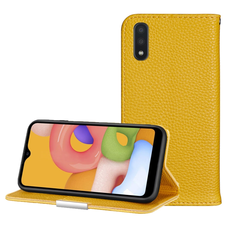 For Galaxy A01 Litchi Texture Solid Color Horizontal Flip Leather Case with Bracket & Card Slots & Wallet & Lanyard