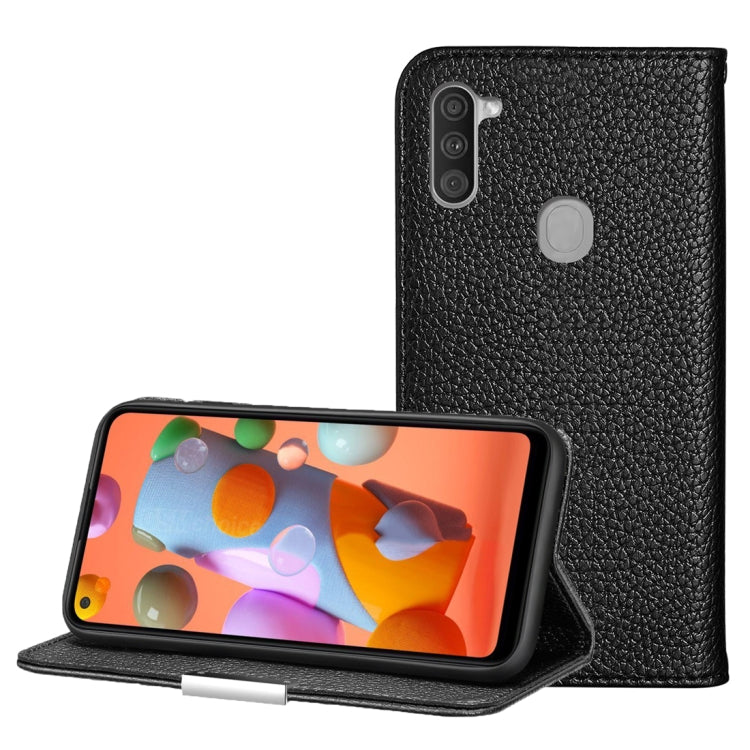 For Galaxy A11 Litchi Texture Solid Color Horizontal Flip Leather Case with Bracket & Card Slots & Wallet & Lanyard