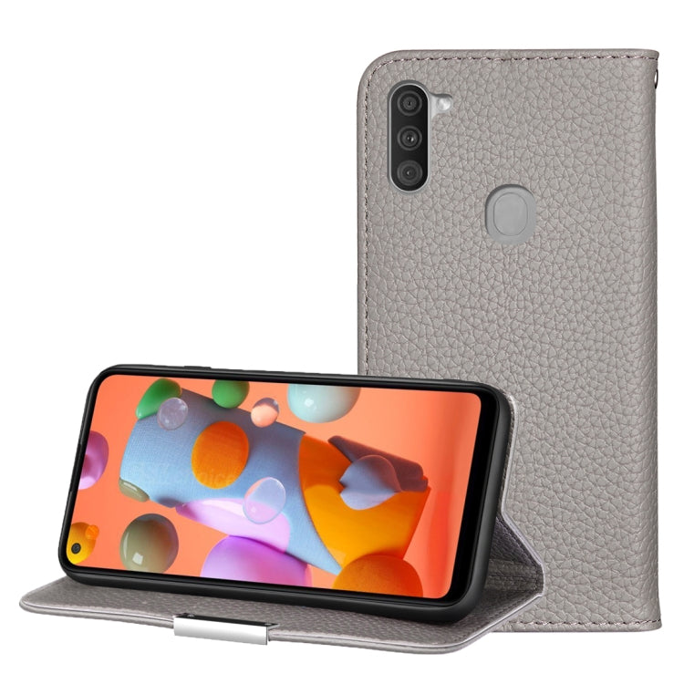 For Galaxy A11 Litchi Texture Solid Color Horizontal Flip Leather Case with Bracket & Card Slots & Wallet & Lanyard