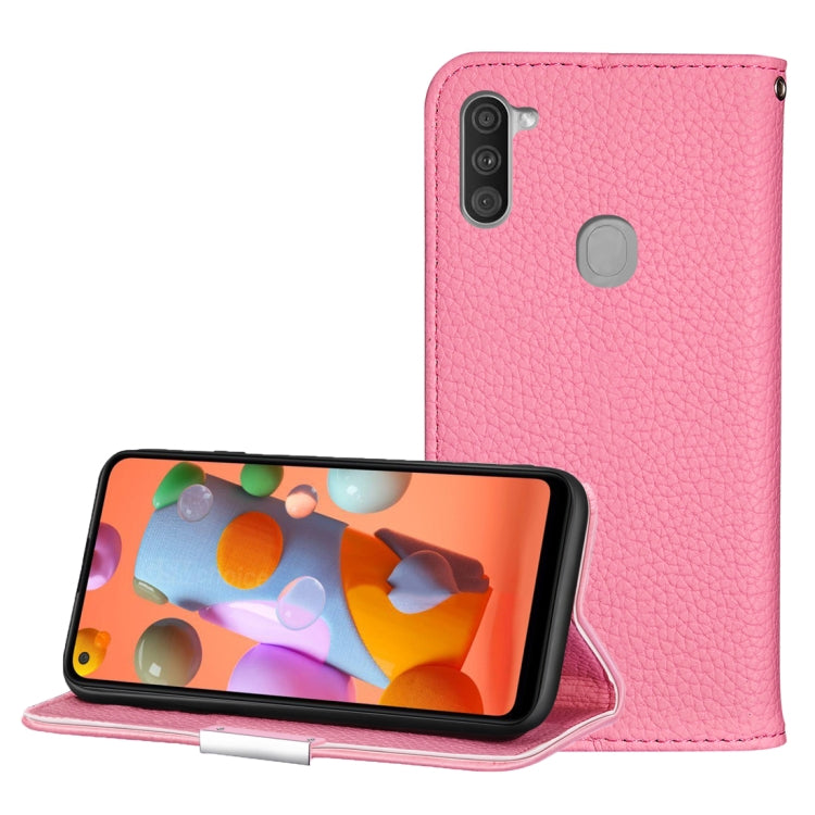 For Galaxy A11 Litchi Texture Solid Color Horizontal Flip Leather Case with Bracket & Card Slots & Wallet & Lanyard