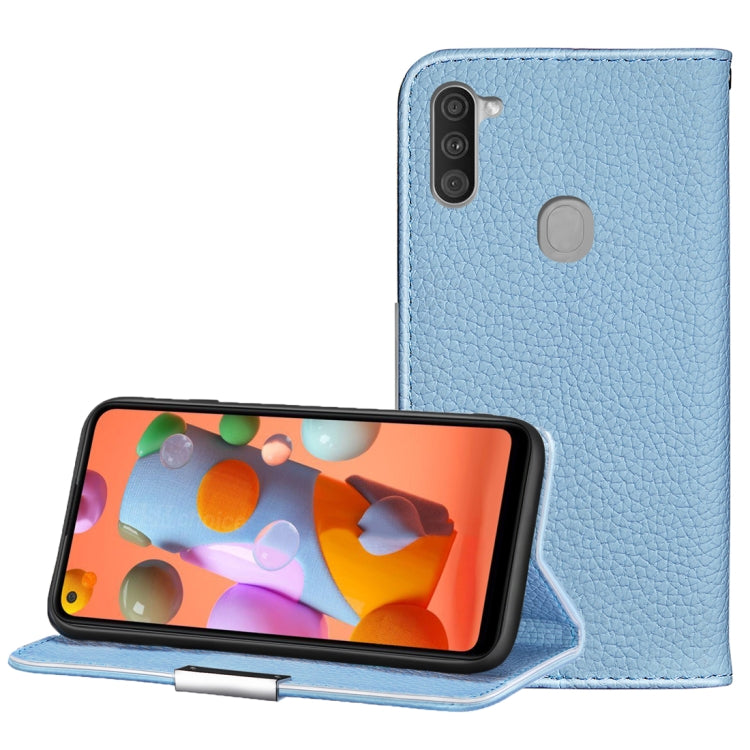 For Galaxy A11 Litchi Texture Solid Color Horizontal Flip Leather Case with Bracket & Card Slots & Wallet & Lanyard
