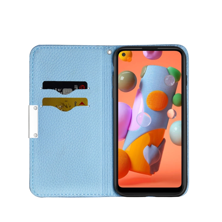 For Galaxy A11 Litchi Texture Solid Color Horizontal Flip Leather Case with Bracket & Card Slots & Wallet & Lanyard