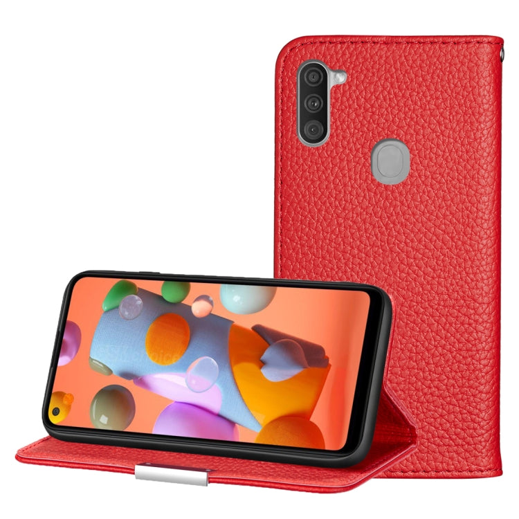 For Galaxy A11 Litchi Texture Solid Color Horizontal Flip Leather Case with Bracket & Card Slots & Wallet & Lanyard