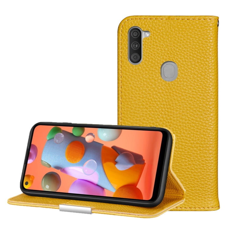 For Galaxy A11 Litchi Texture Solid Color Horizontal Flip Leather Case with Bracket & Card Slots & Wallet & Lanyard