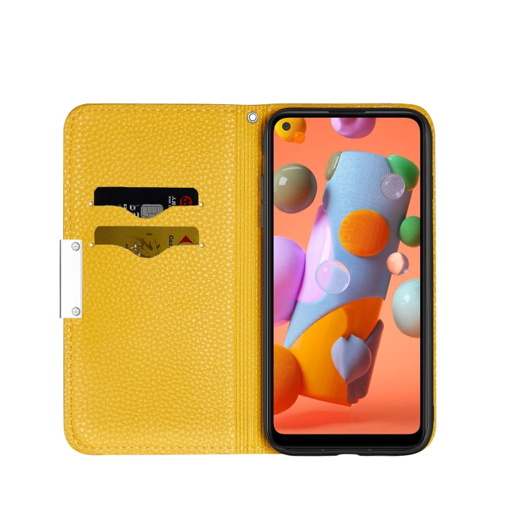 For Galaxy A11 Litchi Texture Solid Color Horizontal Flip Leather Case with Bracket & Card Slots & Wallet & Lanyard