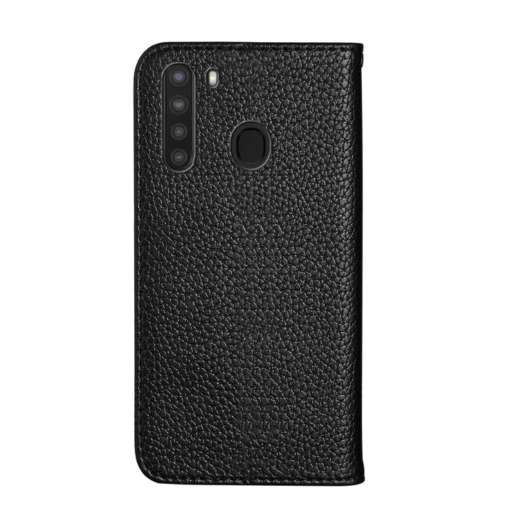 For Galaxy A21 Litchi Texture Solid Color Horizontal Flip Leather Case with Bracket & Card Slots & Wallet & Lanyard