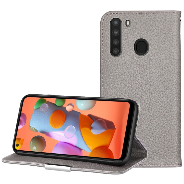 For Galaxy A21 Litchi Texture Solid Color Horizontal Flip Leather Case with Bracket & Card Slots & Wallet & Lanyard