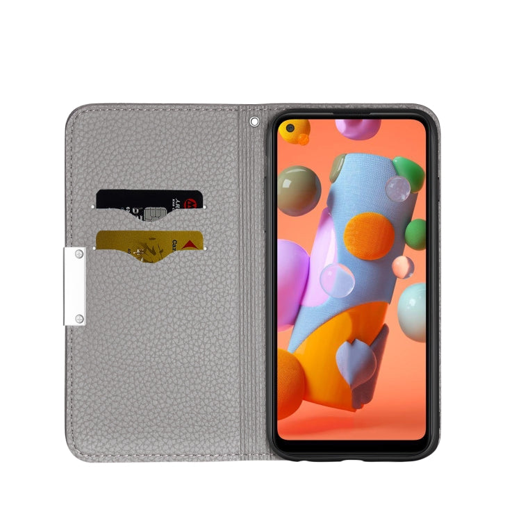 For Galaxy A21 Litchi Texture Solid Color Horizontal Flip Leather Case with Bracket & Card Slots & Wallet & Lanyard