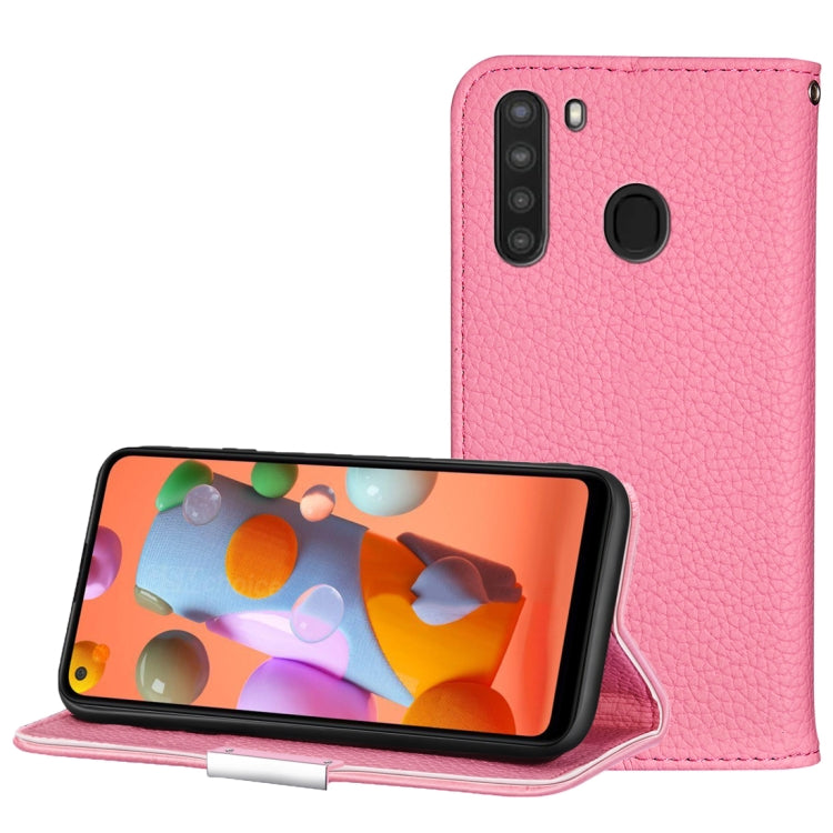 For Galaxy A21 Litchi Texture Solid Color Horizontal Flip Leather Case with Bracket & Card Slots & Wallet & Lanyard