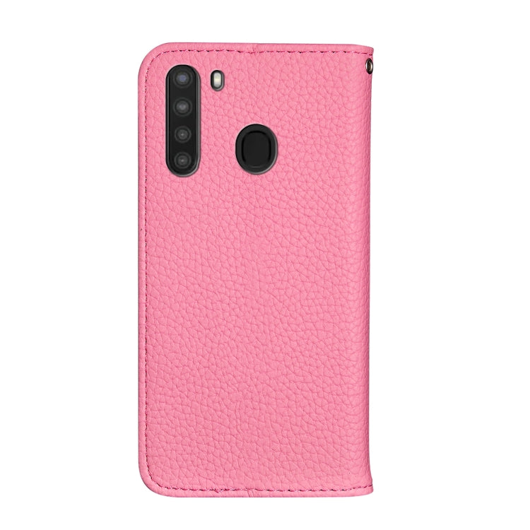 For Galaxy A21 Litchi Texture Solid Color Horizontal Flip Leather Case with Bracket & Card Slots & Wallet & Lanyard
