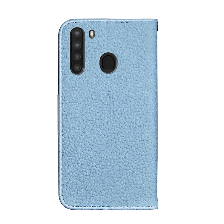 For Galaxy A21 Litchi Texture Solid Color Horizontal Flip Leather Case with Bracket & Card Slots & Wallet & Lanyard