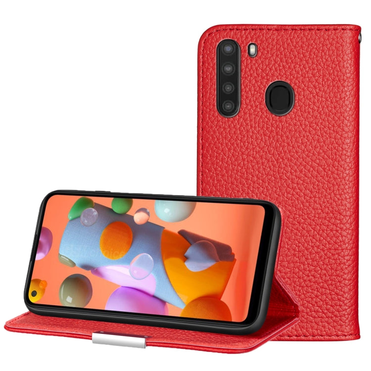 For Galaxy A21 Litchi Texture Solid Color Horizontal Flip Leather Case with Bracket & Card Slots & Wallet & Lanyard