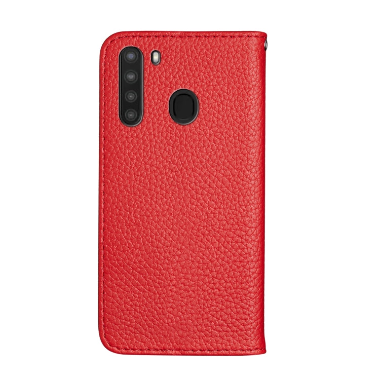 For Galaxy A21 Litchi Texture Solid Color Horizontal Flip Leather Case with Bracket & Card Slots & Wallet & Lanyard