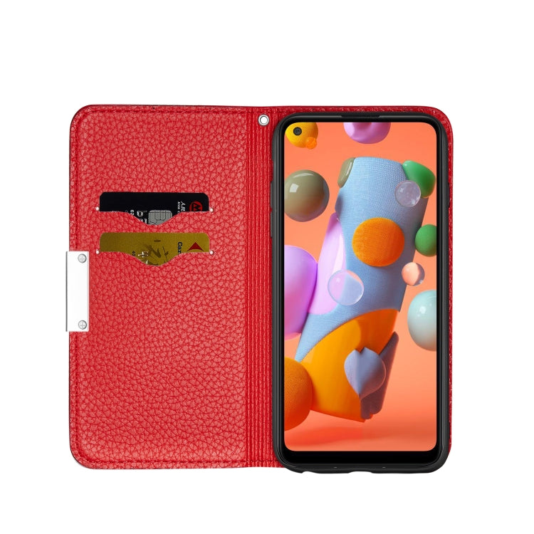 For Galaxy A21 Litchi Texture Solid Color Horizontal Flip Leather Case with Bracket & Card Slots & Wallet & Lanyard