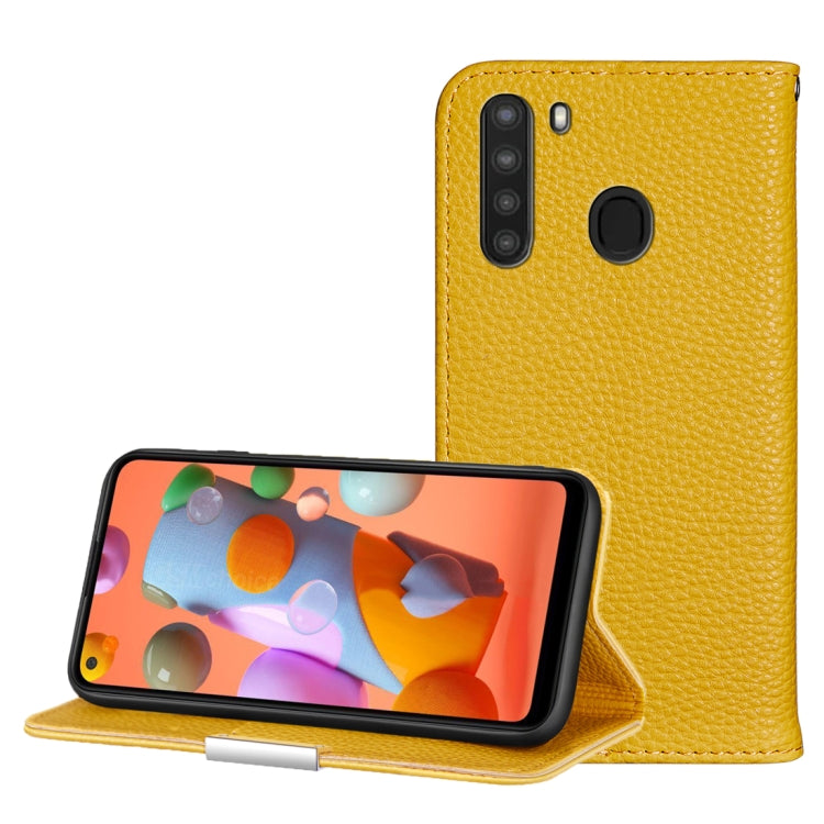 For Galaxy A21 Litchi Texture Solid Color Horizontal Flip Leather Case with Bracket & Card Slots & Wallet & Lanyard