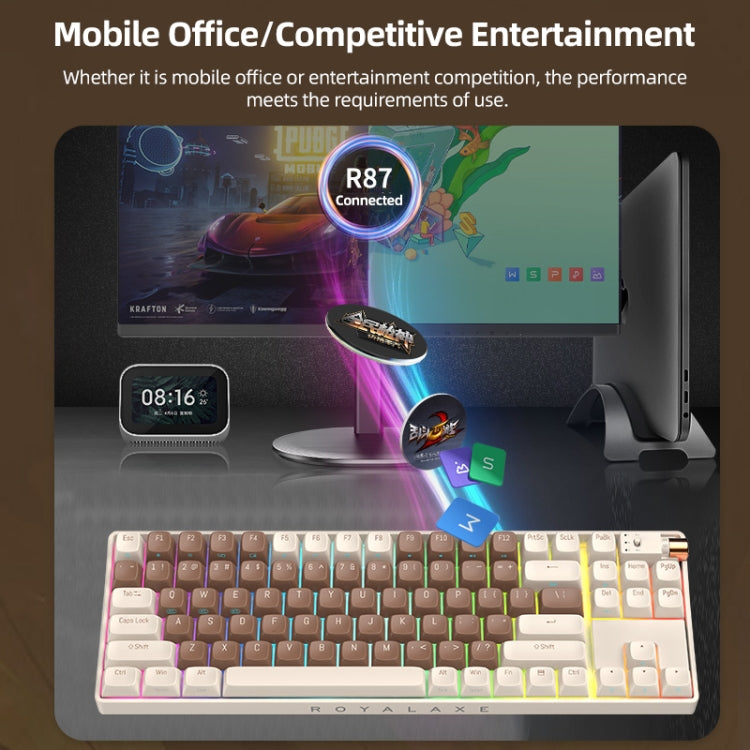 FOETOR R87 Wireless 2.4G Multi-bluetooth Charging Gaming Keyboard(White Coffee)