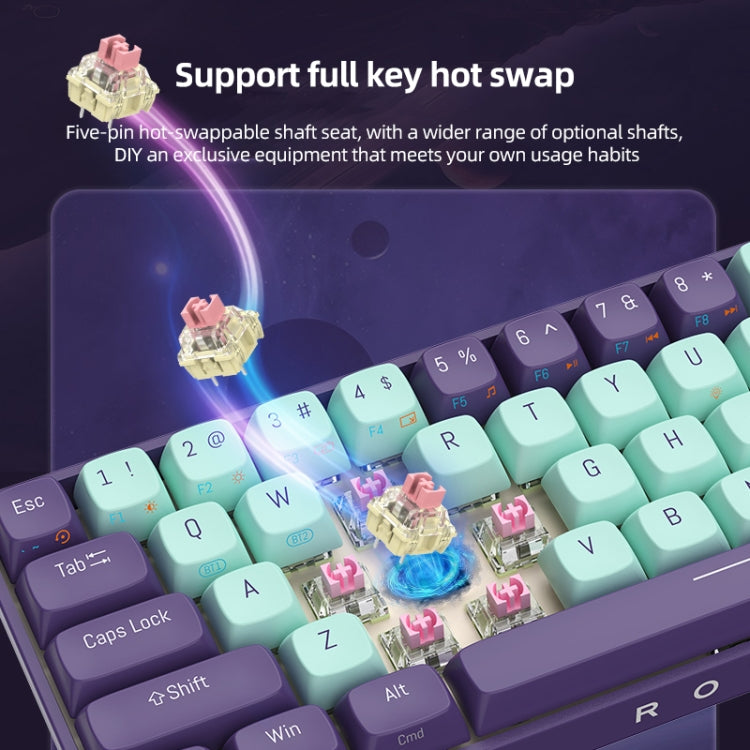 FOETOR R68 Wireless 2.4G Multi-bluetooth Charging Gaming Keyboard(Purple Green)