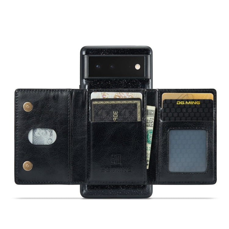 For Google Pixel 6a DG.MING M3 Series Glitter Powder Card Bag Leather Case