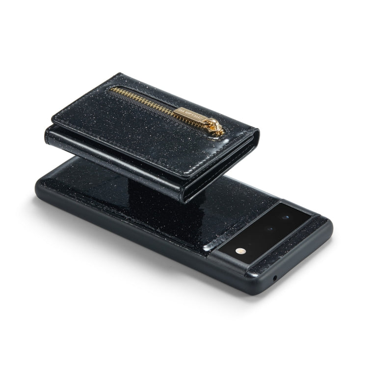 For Google Pixel 6a DG.MING M3 Series Glitter Powder Card Bag Leather Case