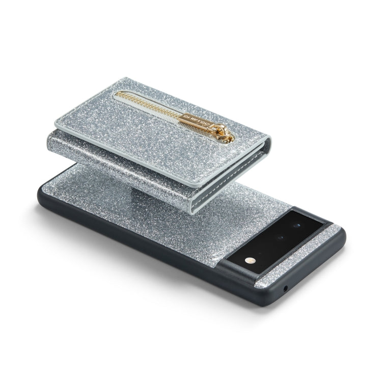 For Google Pixel 6a DG.MING M3 Series Glitter Powder Card Bag Leather Case