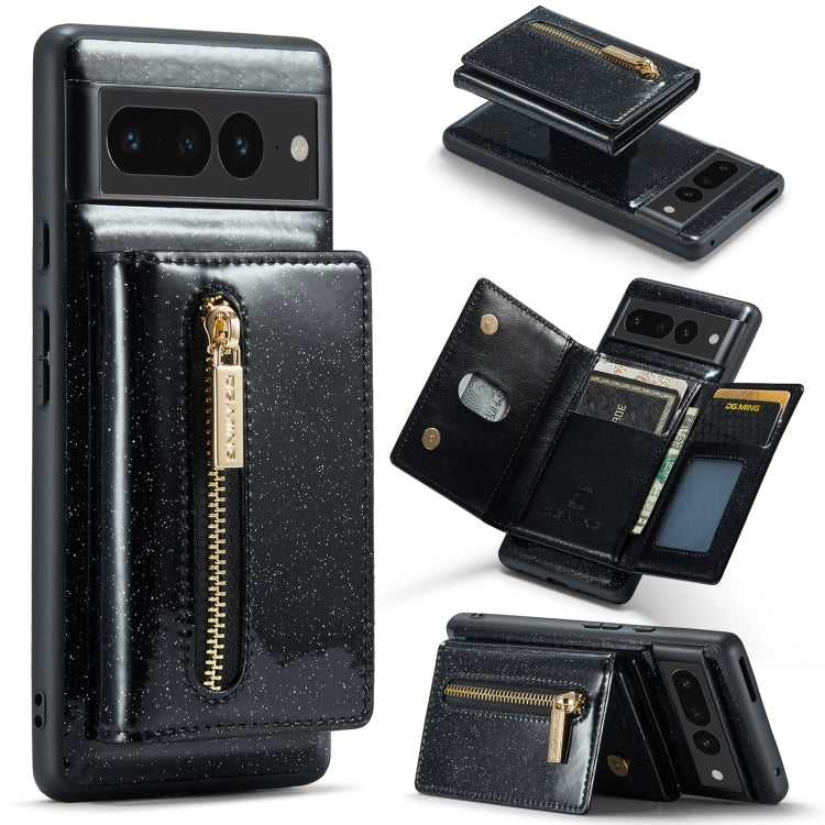 For Google Pixel 7 Pro DG.MING M3 Series Glitter Powder Card Bag Leather Case