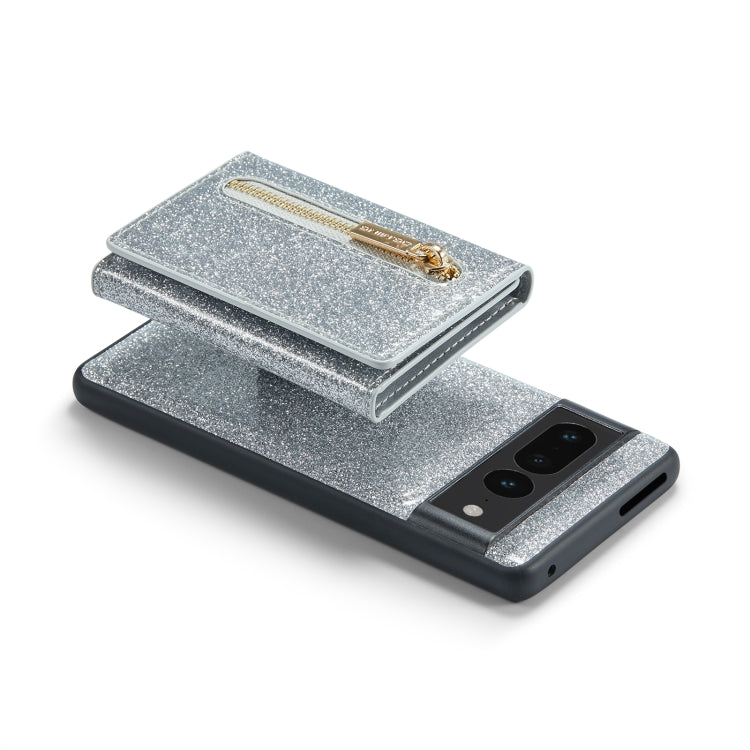 For Google Pixel 7 Pro DG.MING M3 Series Glitter Powder Card Bag Leather Case