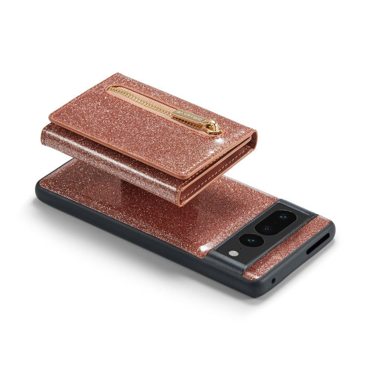 For Google Pixel 7 Pro DG.MING M3 Series Glitter Powder Card Bag Leather Case