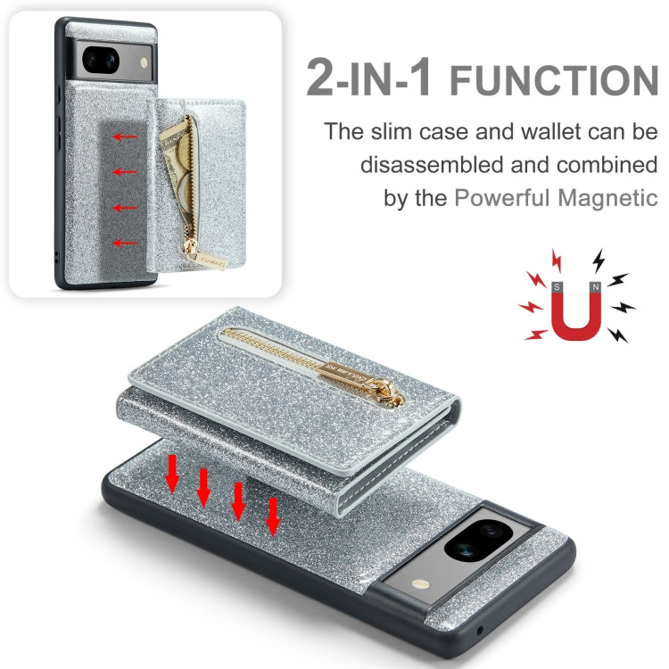 For Google Pixel 7A DG.MING M3 Series Glitter Powder Card Bag Leather Case