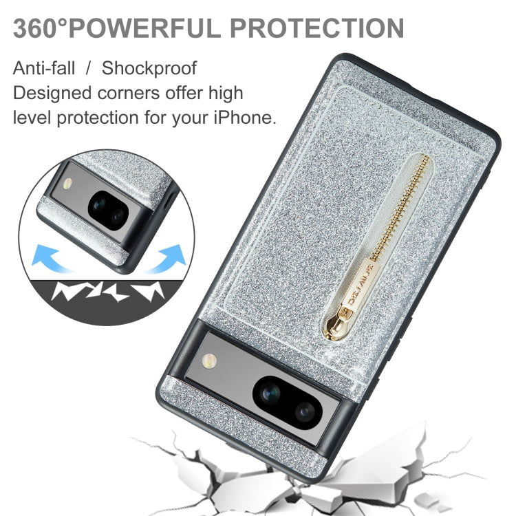 For Google Pixel 7A DG.MING M3 Series Glitter Powder Card Bag Leather Case