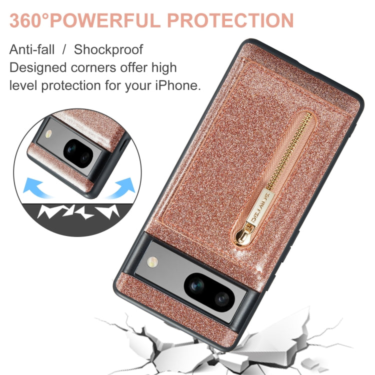 For Google Pixel 7A DG.MING M3 Series Glitter Powder Card Bag Leather Case