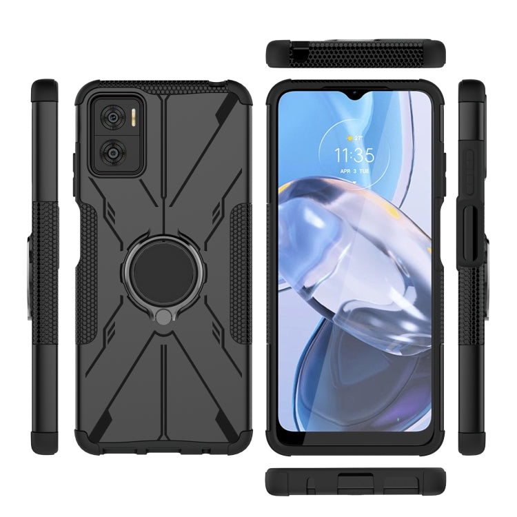 For Motorola Moto E22 Armor Bear Shockproof PC + TPU Phone Case with Ring
