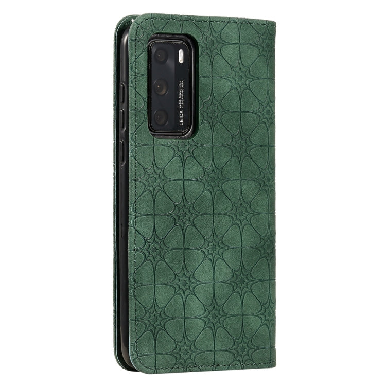 For Huawei P40 Lucky Flowers Embossing Pattern Magnetic Horizontal Flip Leather Case with Holder & Card Slots