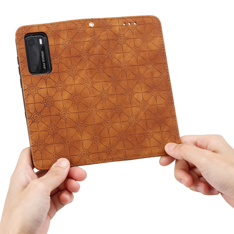 For Huawei P40 Lucky Flowers Embossing Pattern Magnetic Horizontal Flip Leather Case with Holder & Card Slots