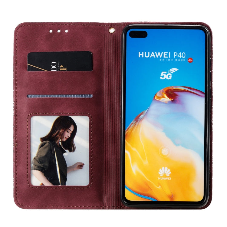 For Huawei P40 Lucky Flowers Embossing Pattern Magnetic Horizontal Flip Leather Case with Holder & Card Slots