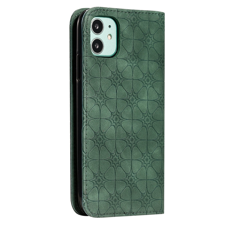 For iPhone 11 Lucky Flowers Embossing Pattern Magnetic Horizontal Flip Leather Case with Holder & Card Slots