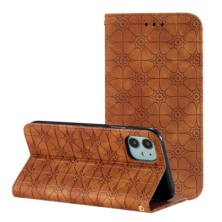 For iPhone 11 Lucky Flowers Embossing Pattern Magnetic Horizontal Flip Leather Case with Holder & Card Slots