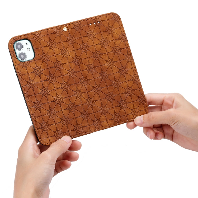 For iPhone 11 Pro Lucky Flowers Embossing Pattern Magnetic Horizontal Flip Leather Casewith Holder & Card Slots