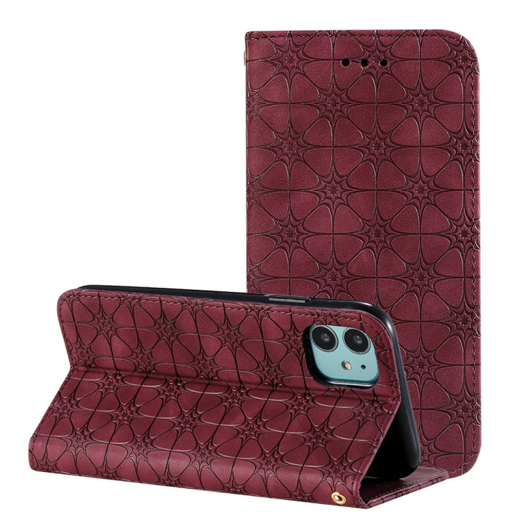 For iPhone 11 Pro Lucky Flowers Embossing Pattern Magnetic Horizontal Flip Leather Casewith Holder & Card Slots