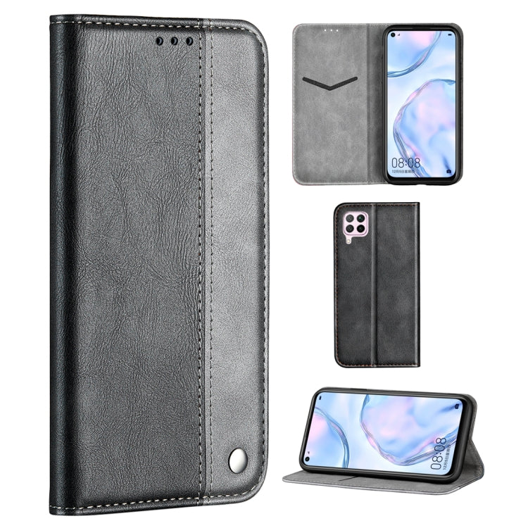 For Huawei P40 Lite Business Solid Color Stitching Multifunctional Horizontal Flip Leather Case with Bracket & Card Slots