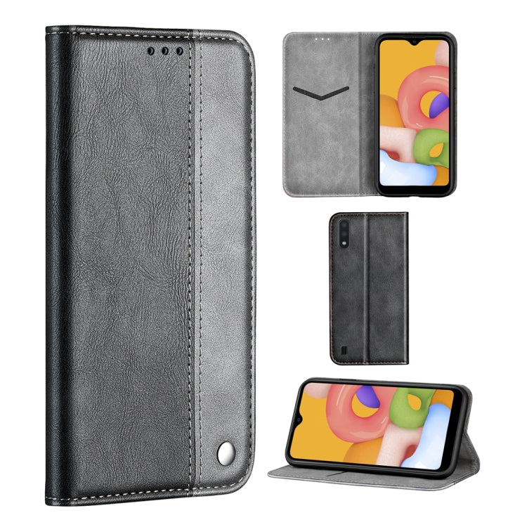 For Galaxy A01 Business Solid Color Stitching Multifunctional Horizontal Flip Leather Case with Bracket & Card Slots