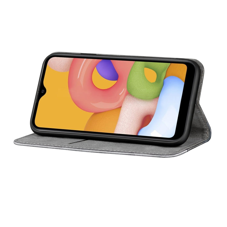 For Galaxy A01 Business Solid Color Stitching Multifunctional Horizontal Flip Leather Case with Bracket & Card Slots