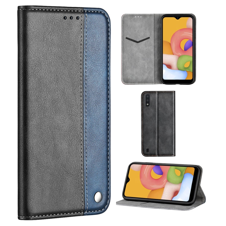 For Galaxy A01 Business Solid Color Stitching Multifunctional Horizontal Flip Leather Case with Bracket & Card Slots