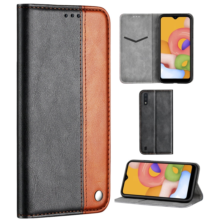 For Galaxy A01 Business Solid Color Stitching Multifunctional Horizontal Flip Leather Case with Bracket & Card Slots