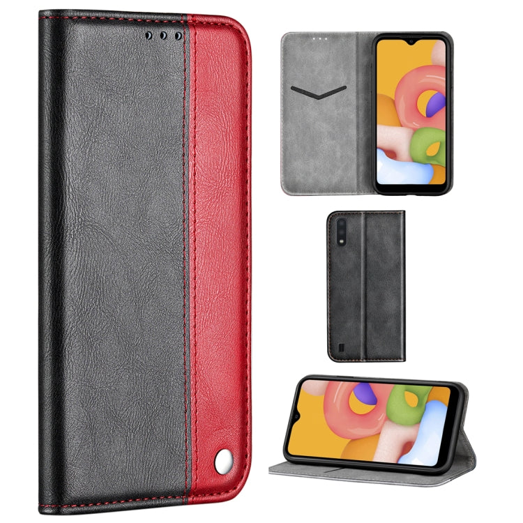 For Galaxy A01 Business Solid Color Stitching Multifunctional Horizontal Flip Leather Case with Bracket & Card Slots