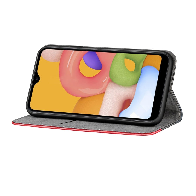 For Galaxy A01 Business Solid Color Stitching Multifunctional Horizontal Flip Leather Case with Bracket & Card Slots