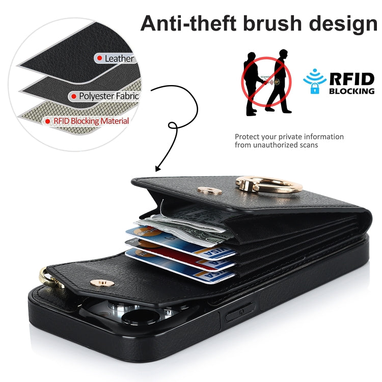 For iPhone 14 Pro Ring Holder RFID Card Slot Phone Case with Long Lanyard