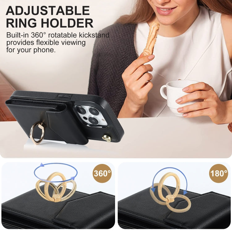 For iPhone 14 Pro Ring Holder RFID Card Slot Phone Case with Long Lanyard