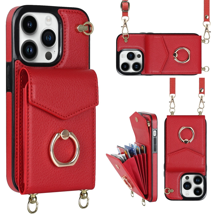 For iPhone 14 Pro Ring Holder RFID Card Slot Phone Case with Long Lanyard