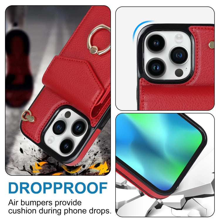 For iPhone 14 Pro Ring Holder RFID Card Slot Phone Case with Long Lanyard
