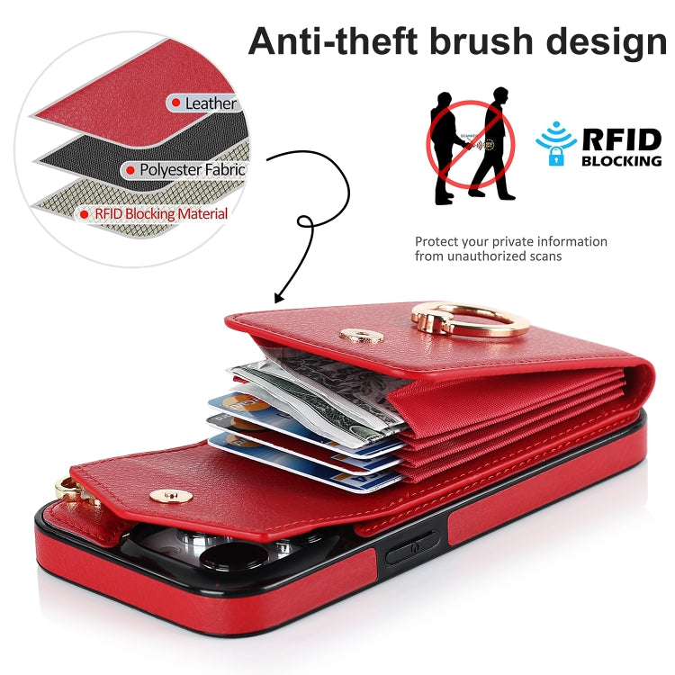 For iPhone 14 Pro Ring Holder RFID Card Slot Phone Case with Long Lanyard